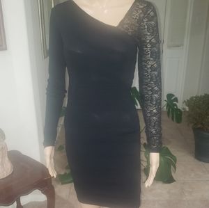 Reynah s lobg sleeve one lace arm bandage mini dress